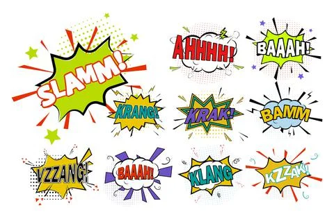 Comic drawing element with sign, speech bubble set Stock Illustration