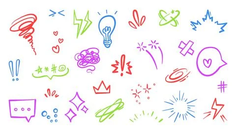 Comic effect emphasis symbols, vector line icons Illustrazione stock