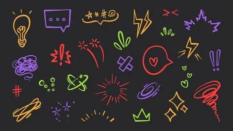 Comic effect emphasis symbols, vector line icons Illustrazione stock