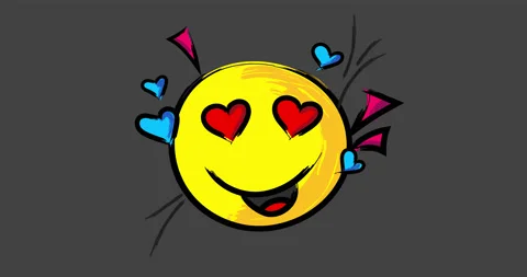 Comic Emoji Smiling Face with Heart Eyes is popping up. Stock Footage 107312338