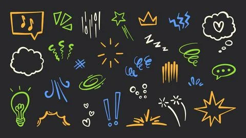 Comic emphasis signs set isolated on black Illustrazione stock
