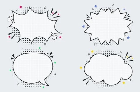 Comic empty speech bubbles on halftone dots background in retro pop art style Stock Illustration