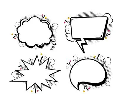 Comic empty speech bubbles on halftone dots background in retro pop art style 库存插图