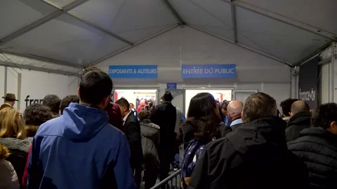 Comic Enthusiasts Queue at Angouleme Festival Stock Footage 260842686