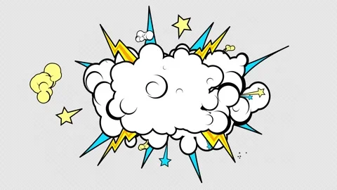 Comic explosion with blank cloud, lightning, stars and smoke on Alpha channel Stock Footage 307608612