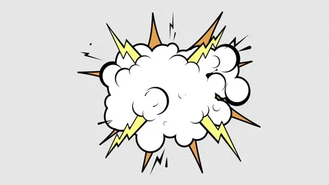 Comic explosion with blank cloud, lightning, stars and smoke on Alpha channel Stock Footage 317313664