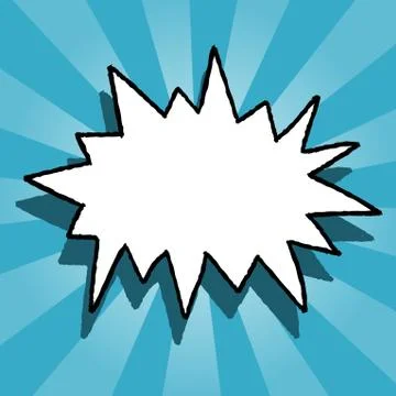 Comic explosion bubble - blank copyspace on blue background. Illustrazione stock