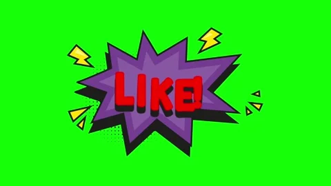 Comic explosion bubble with red LIKE text on purple burst green screen Stock Footage 314392586