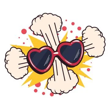 Comic explosion glasses shape hearts pop art Stock Illustration