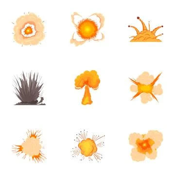 Comic explosion icons set, cartoon style Stock Illustration