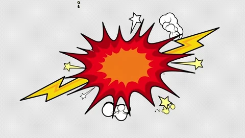 Comic explosion with lightnings and stars over Alpha channel Stock Footage 307609918