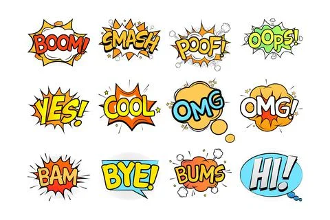 Comic explosion set. Speech bubbles set with colorful cloud vector. Comic boo Illustrazione stock