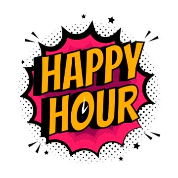 Comic explosion with text Happy Hour. Vector flat illustration. Colorful bubb Stock Illustration