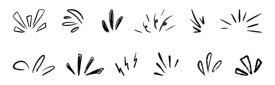 Comic explosion twinkle . Hand drawn doodle burst manga effect with line, and Stock Illustration