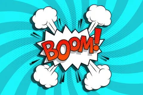 Comic explosion with the word boom and smoke puffs Stock Illustration