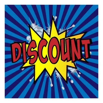 Comic explosive bright concept with red Discount wording yellow speech bubble Stock Illustration