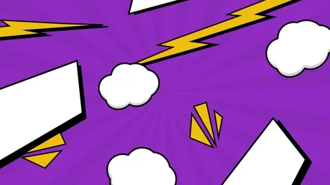 Comic explosive elements in vibrant colors on purple background seamless 4k Stock Footage 293263680
