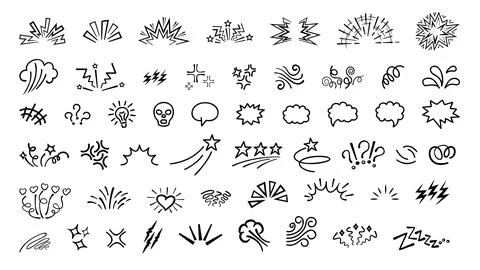 Comic expression of Hand Drawn Doodle Artistic. Anime manga Elements. Comic.. Stock Illustration