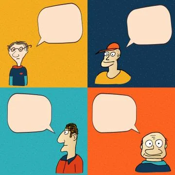 Comic faces with speech bubbles. Stock Illustration