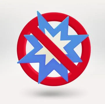 Comic flash symbol in a red circle with crossed line. 3d vector icon イラスト素材