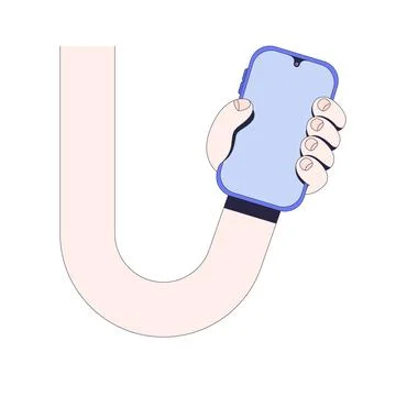 Comic flexible hand holding blank phone instruction graphic Stock Illustration
