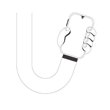 Comic flexible hand holding blank phone line tutorial graphic Stock Illustration