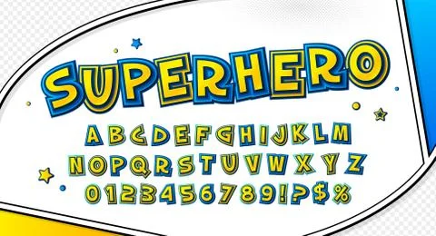 Comic font. Cartoonish alphabet on comic book page Stock Illustration