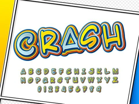 Comic font. Cartoonish alphabet on comic book page Stock Illustration