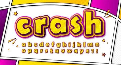 Comic font. Cartoonish alphabet on comic book page Stock Illustration