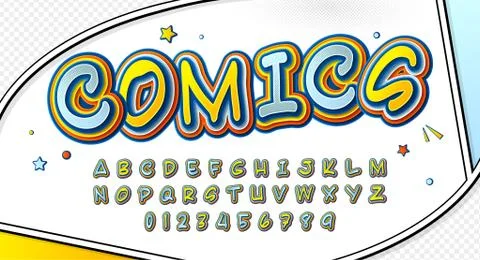 Comic font. Cartoonish alphabet on comic book page Stock Illustration