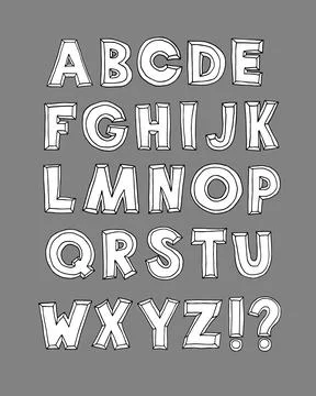 Comic font Hand Drawn Vector Typeface. Hand Made handwritten Alphabet. Decora Stock Illustration