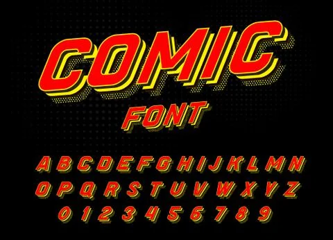 Comic font for posters. Pop art retro game alphabet. Vintage Futuristic 80 s Stock Illustration