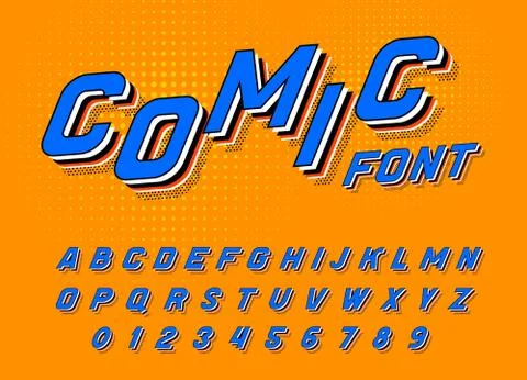 Comic font for posters. Pop art retro game alphabet. Vintage Futuristic 80 s Stock Illustration