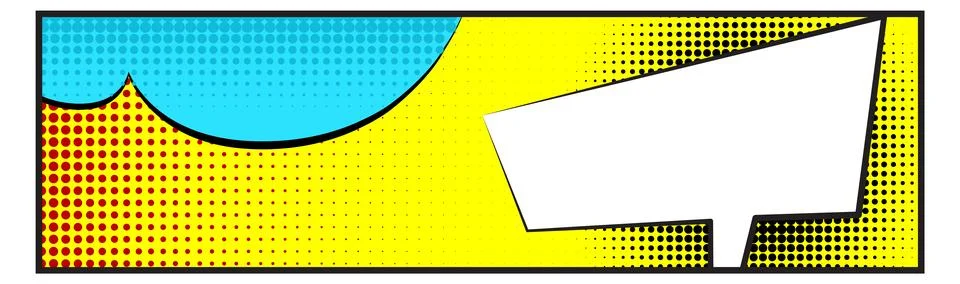 Comic frame template with empty speech bubble with color halftone effect Stockillustratie