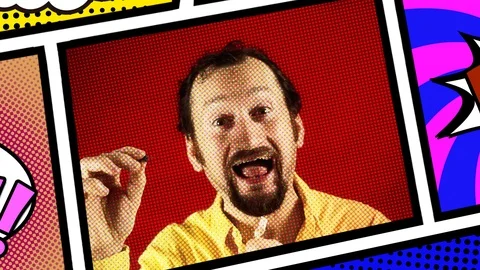 Comic frame Ugly balloon pop laughing Stock Footage 100168370