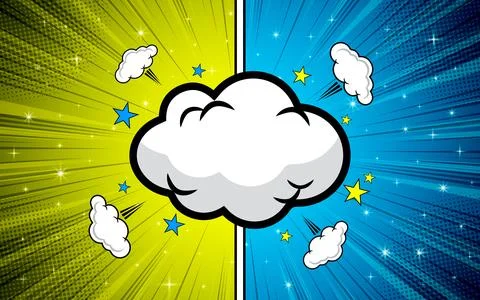 Comic frame versus clash with speech bubbles on halftone line background. Stock Illustration