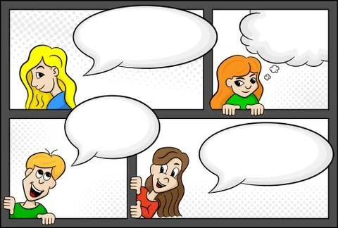 Comic frames with people and blank speech bubbles Stock Illustration