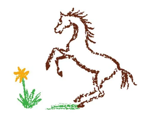 Comic funny rearing horse. Hand drawn crayon or pencil cartoon doodle character. Stock Illustration