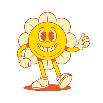 Comic funny yellow flower chamomile cartoon character thumb up contoured ve.. Stock Illustration