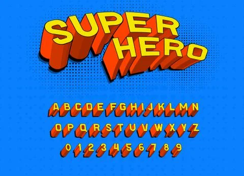Comic game font for posters. Pop art retro alphabet. Vintage Futuristic 80 s Stock Illustration