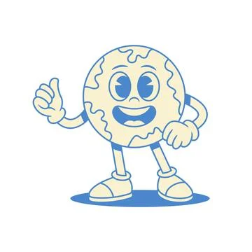 Comic globe Earth planet cartoon character thumb up contoured vector flat ill Stock Illustration