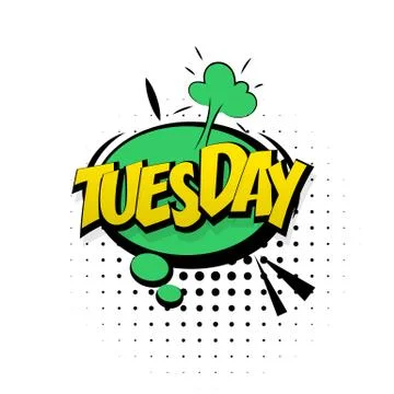 Comic green effects pop art tuesday start week Stock Illustration