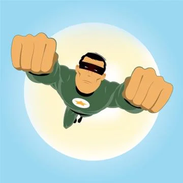 Comic-like green super-hero Illustrazione stock