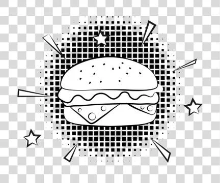 Comic Hamburger with halftone shadows. Fast food background pop art retro style イラスト素材