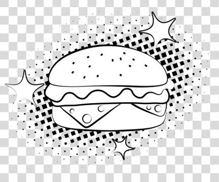 Comic Hamburger with halftone shadows. Fast food background pop art retro style Illustrazione stock