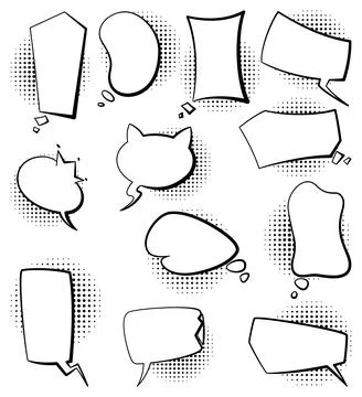 Comic hand drawn speech bubbles. Set retro cartoon stickers. Funny design vector Stock Illustration
