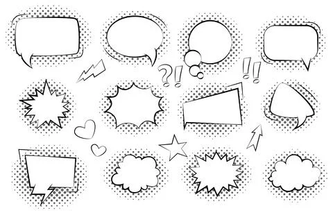 Comic hand drawn speech bubbles. Set retro cartoon stickers. Funny design vector Illustrazione stock
