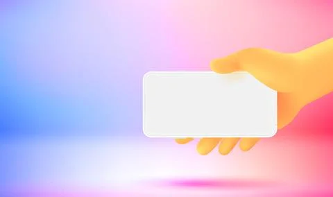 Comic hand with smartphone. 3d vector mockup Ilustração Stock