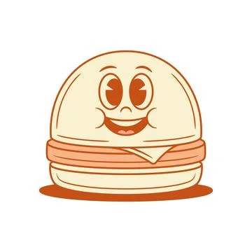 Comic happy burger cheeseburger cartoon character contoured vector flat ill.. イラスト素材