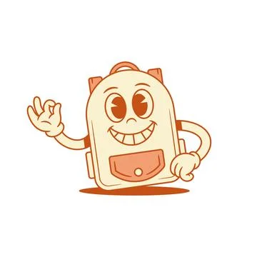 Comic happy schoolbag back to school cartoon character ok okay isometric ve.. Stock Illustration